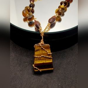 Tiger Eye Chain Necklace | Wirewrapped Gemstone | Gold Chain | NC Jewelry